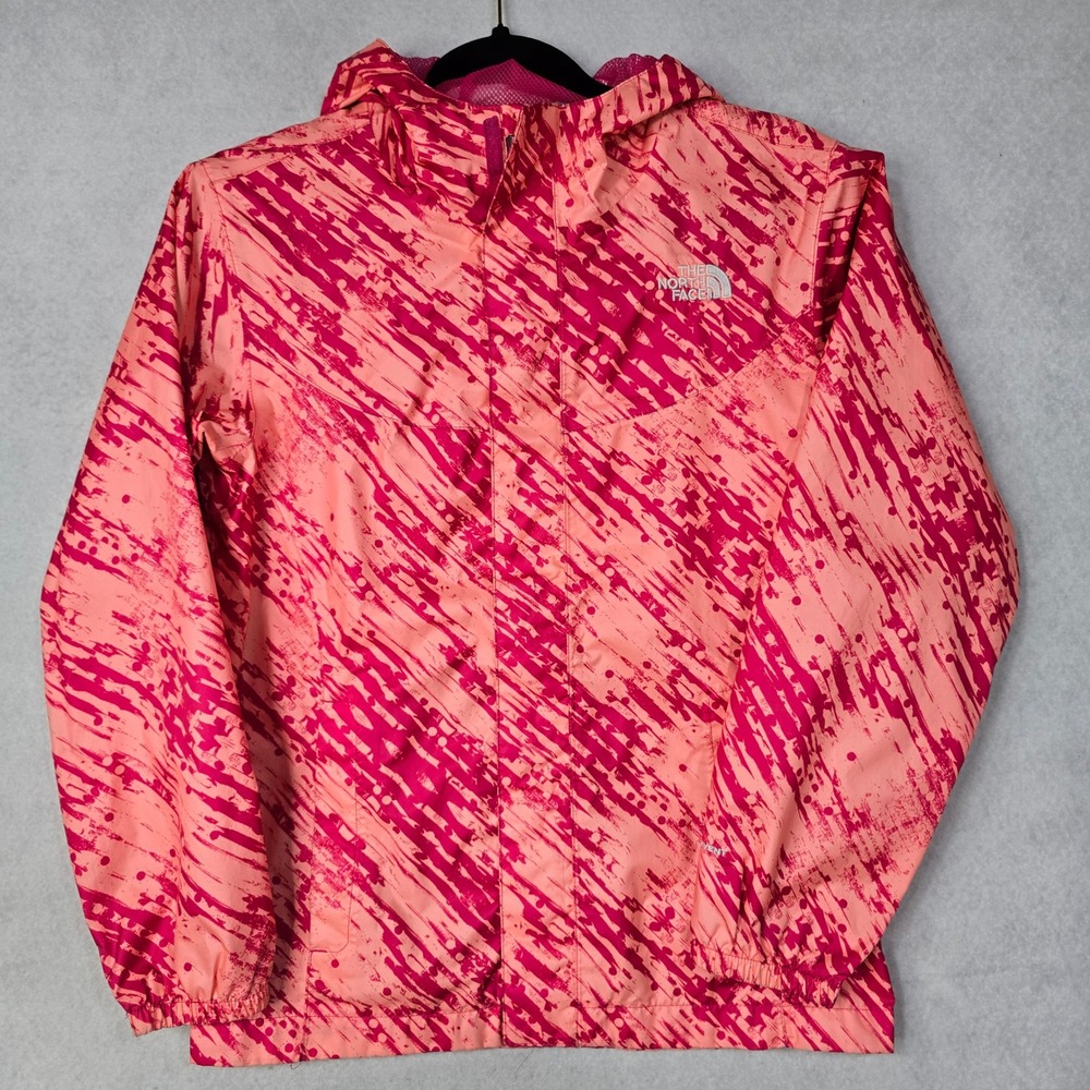 The North Face Girls Pink Orange Abstract Rain Jacket Hooded L 14/16 NF00CP6U